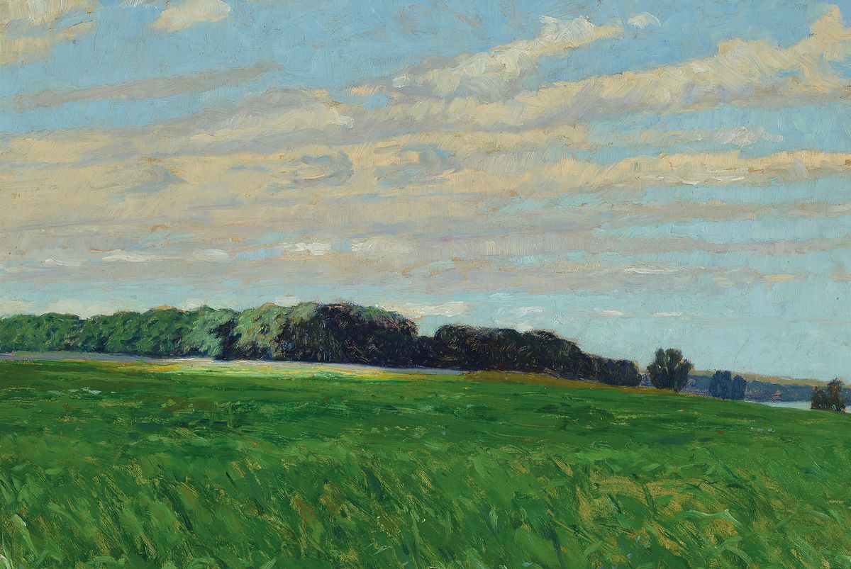 Hermine von Janda, 1854 Klosterbruck-1925 Wien, Sommerlandschaft, rückseitig auf dem Künstleretikett so betitelt, Öl/Malkarton, ca. ...