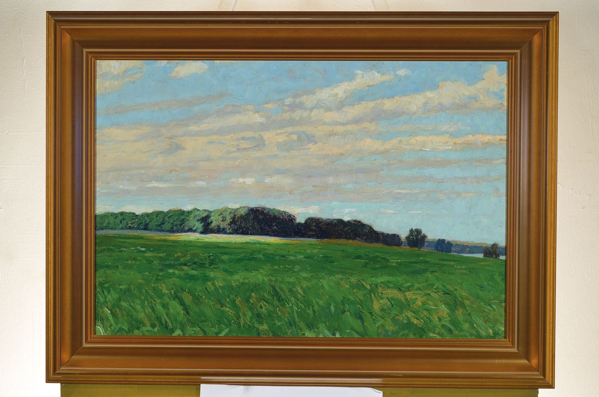Detail k: Hermine von Janda, 1854 Klosterbruck-1925 Wien, Sommerlandschaft, rückseitig auf dem Künstleretikett so betitelt, Öl/Malkarton, ca. ...