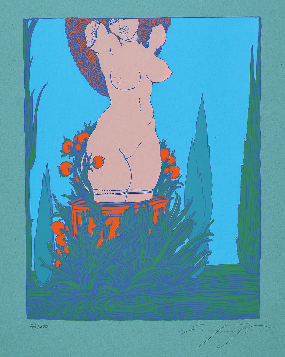 Ernst Fuchs, 1930-2015 Wien, Delilah, Farbserigraphie auf grünem Papier, handsigniert und num. 59/200, ca. 44x34cm, PP, u.Gl., R. ca. 79x58cm