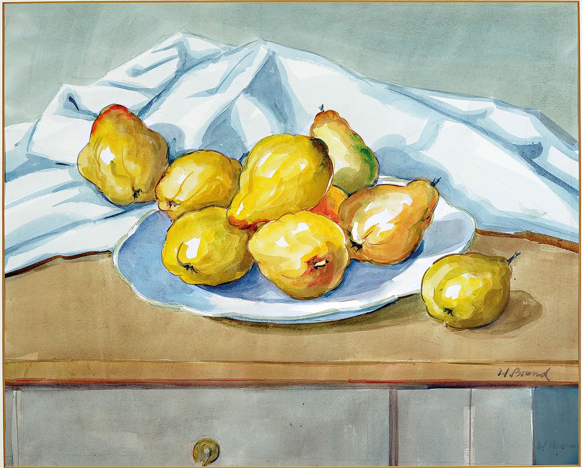 Werner Brand, geb. 1933 Löbau, lebt und arbeitet in der Pfalz, Stillleben mit Quitten, Aquarell auf Papier, rechts unten signiert, ca. 39x48cm, PP, ...