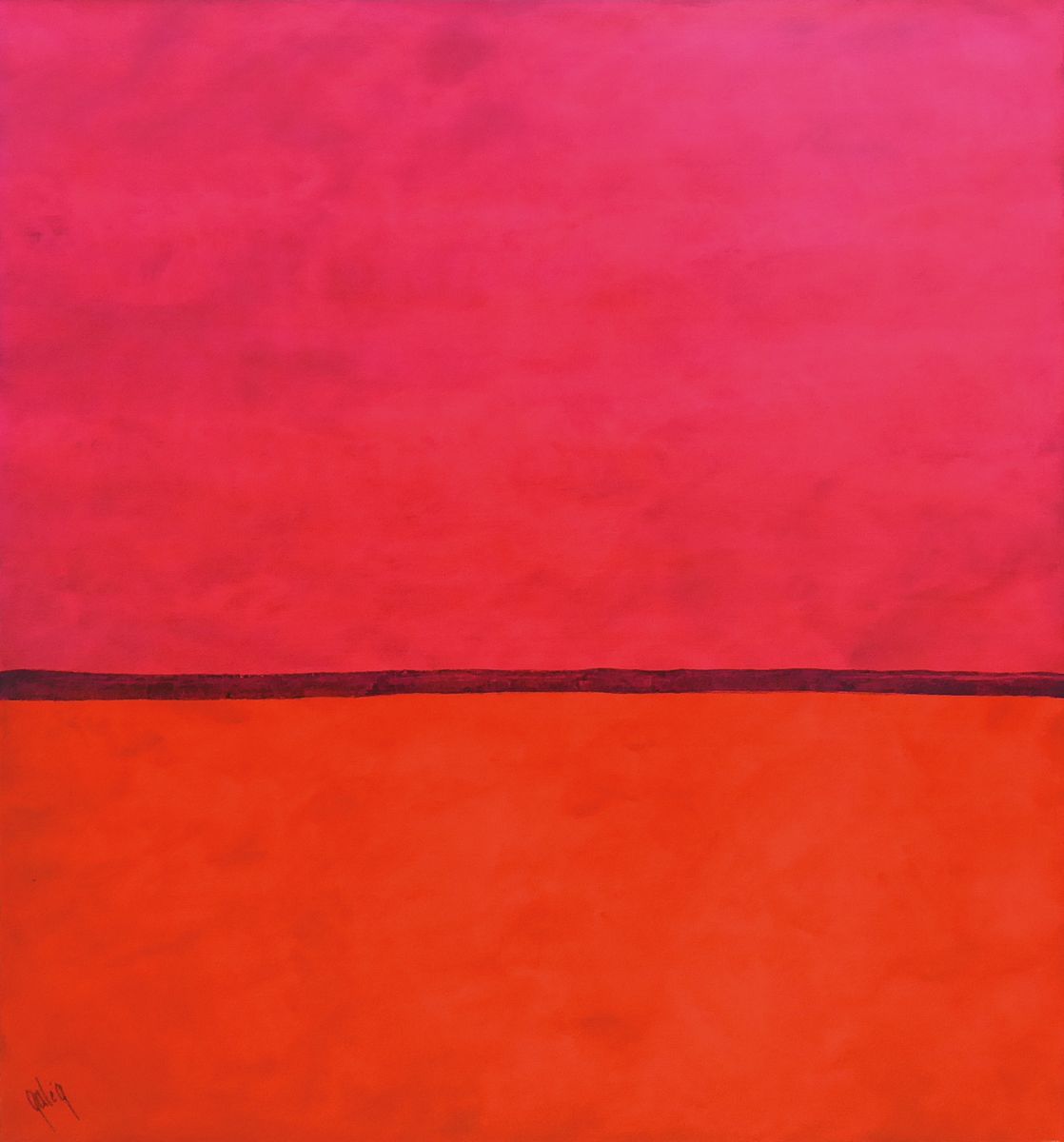 Gaston Gale, zeitgenössischer Belgischer Künstler, Abstrakte Komposition in Pink-Rot,Öl/Lwd, links unten sign., ca. 121,5x101 cm, Leisten