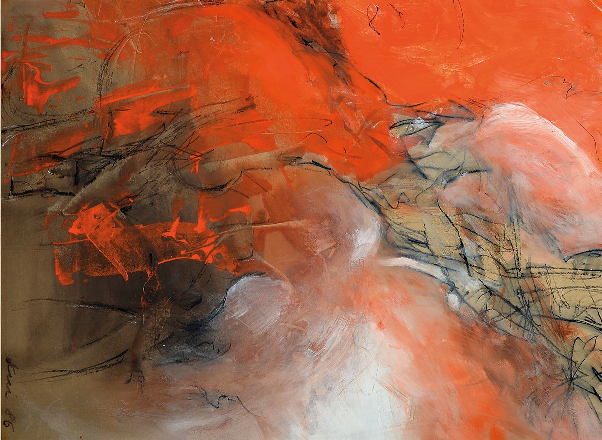 Kui, geb. 1946, Abstrakte Farbkomposition, Acryl/ Papier, sign., dat. 86, unter Glas gerahmt, gesamt ca. 83x63,5 cm