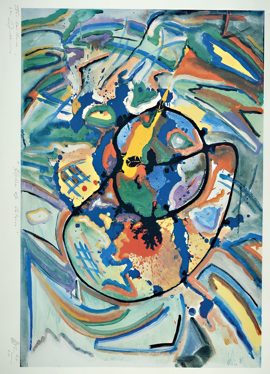 Andreas Hötzel, Farbsiebdruck, sign., num. 4/11, dat. 94, unter Glas gerahmt, gesamt ca. 71x101 cm