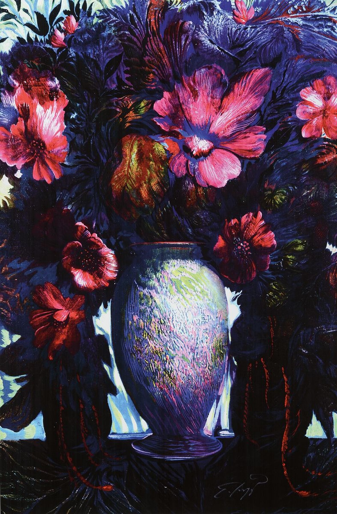 Ernst Fuchs, 1930-2015, Blumenbouquet, Giclee auf Lwd, handsign., num. 107/300, ca. 90x61 cm, l. geknickt
