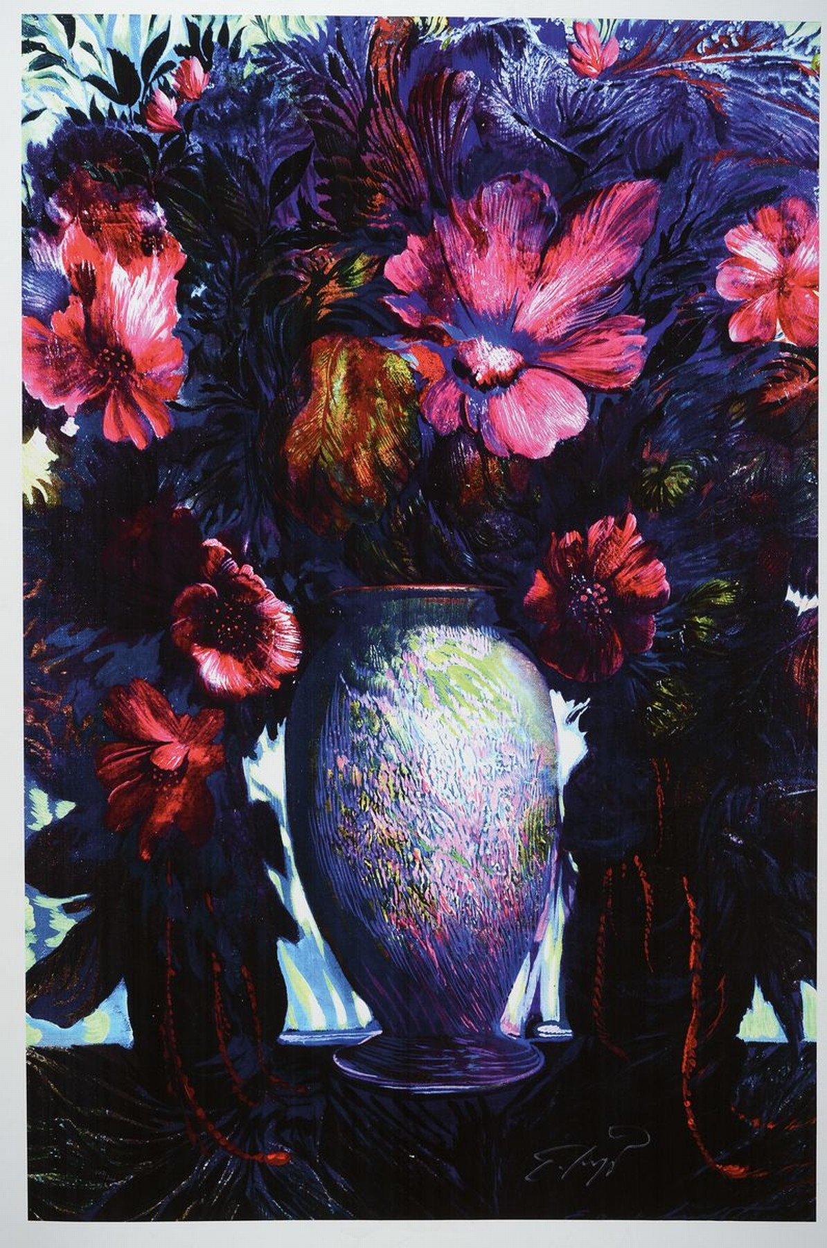 Detail k: Ernst Fuchs, 1930-2015, Blumenbouquet, Giclee auf Lwd, handsign., num. 107/300, ca. 90x61 cm, l. geknickt