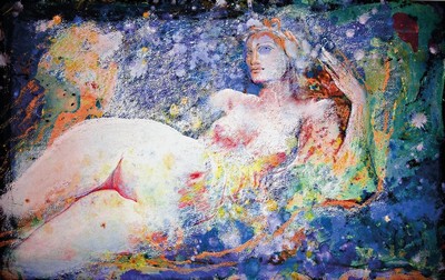Ernst Fuchs, 1930-2015, liegender Akt, Giclee-Druck auf Lwd, sign., 127/300, ca. 61x93, am oberen Rand Fleck