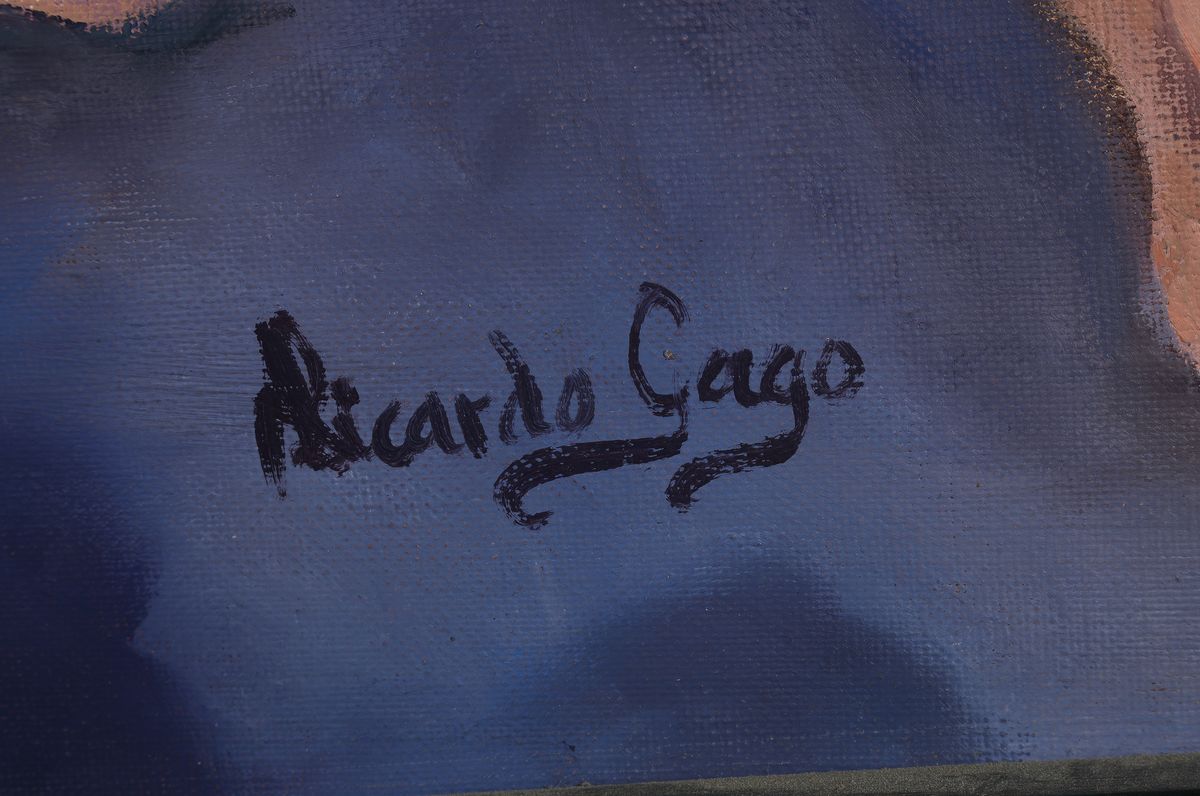 Detail a: Ricardo Gago, Can Gili, geboren 1949, spanischer zeitgenössischer Künstler, hier: Frauenakt im Atelier, Öl/Lwd., signiert, ca. 80 x 100 cm, ...
