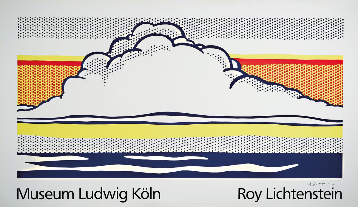Roy Lichtenstein, 1923-1997, Farbsiebdruck Cloud and sea, handsign., 1964, Hrsg. Museum Ludwig Köln, Blatt ca. 70x120 cm, leichte knicke und Risse ...
