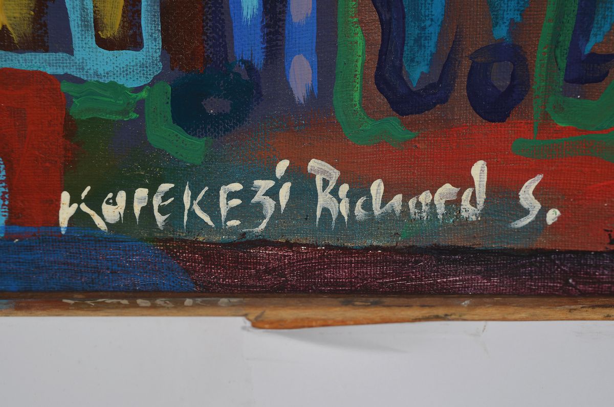 Detail a: Richard Karekezi Safari, Titel: Music with us, Öl/Lwd, sign., ca. 82,5x57 cm