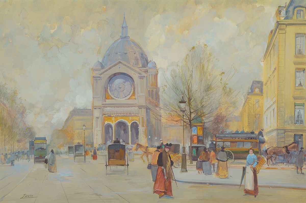 Jacques Lievin, eigentl. Eugene Galien-Laloue, 1854-1941, Straßenszene aus Paris, Aquarell auf Papier, links unten signiert: Lievin, ca. 40x60cm, ...