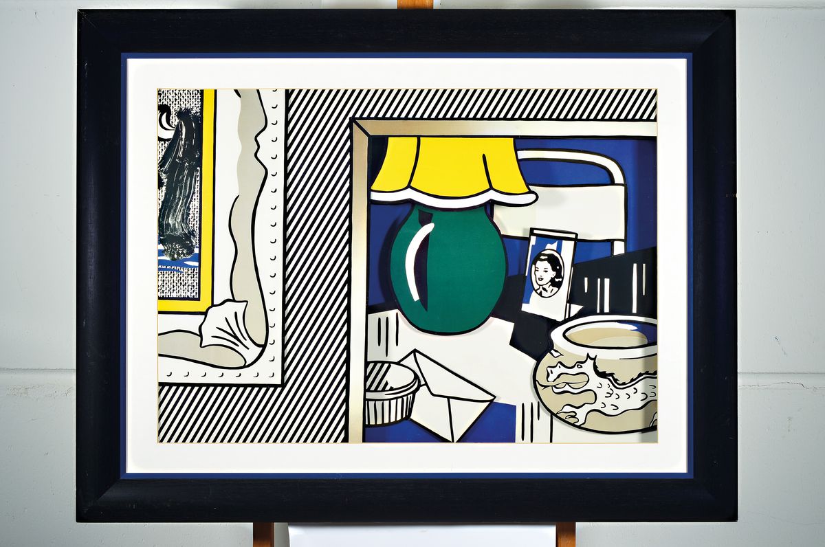 Detail k: Titel: Green lamp and other pictures nach Roy Lichtenstein, 3 D-Konstruktion mit Beleuchtung, ca. 50x68x5cm, u.Gl., R. ca.70x90x7cm