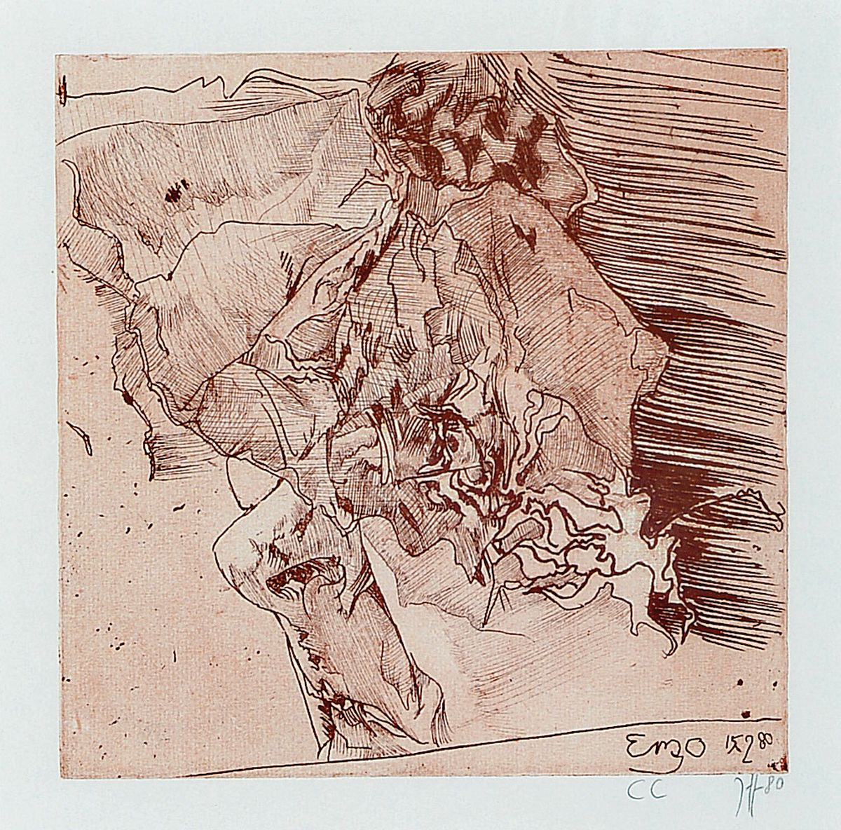 Horst Janssen, 1929-1995, Radierung, Enzo, dat.15.02.80, handsigniert, num. CC, ca. 19.5 x 19.5 cm, unter Glas, Rahmen, PP., ca. 75 x 65 cm