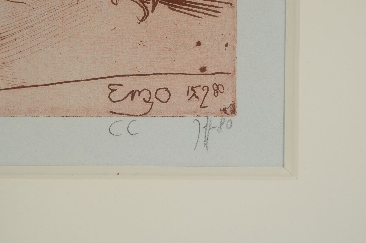 Detail a: Horst Janssen, 1929-1995, Radierung, Enzo, dat.15.02.80, handsigniert, num. CC, ca. 19.5 x 19.5 cm, unter Glas, Rahmen, PP., ca. 75 x 65 cm