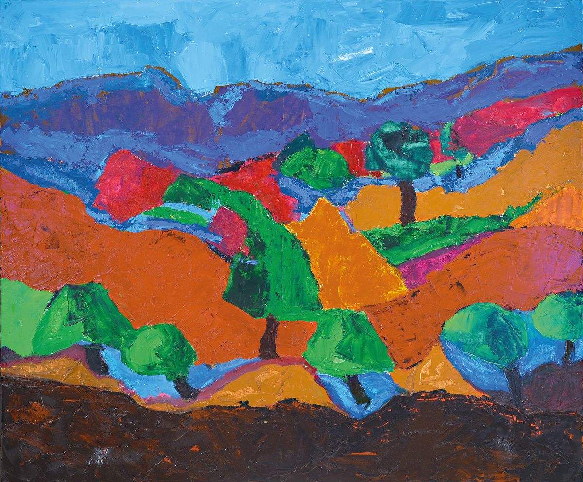 Gernot Kissel Zuschreibung, 1939-2008, abstrakte Landschaft, Öl/Lwd, unsigniert, 100 x 120 cm, stammt aus dem Atelier des Künstlers