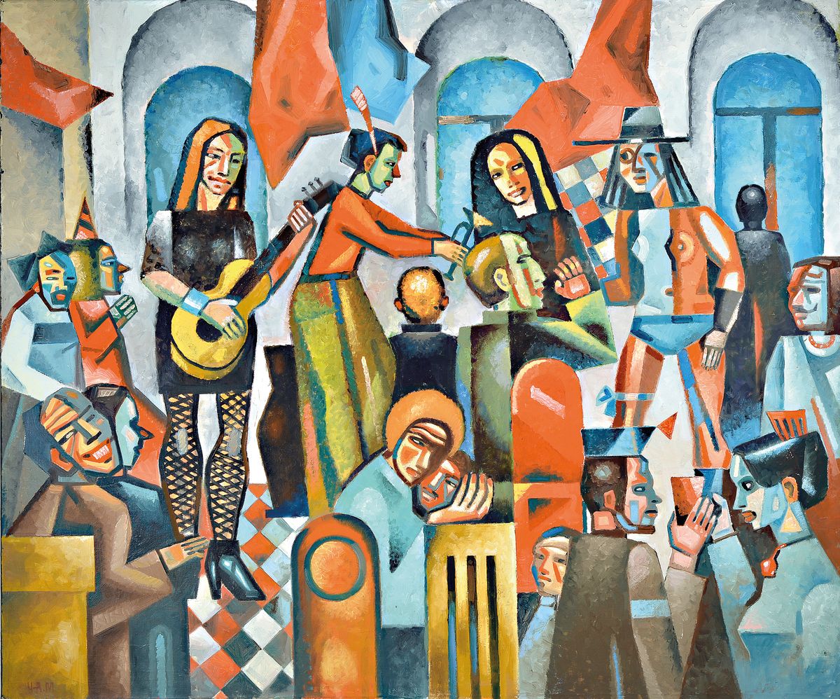 Anatoliy Chudinovskikh geb. 1937 in Kirov/ Russland/ UDSSR, lebt und arbeitet in Köln , Cafe, Öl/Lwd. Avantgarde, Expressionismus,unten links ...