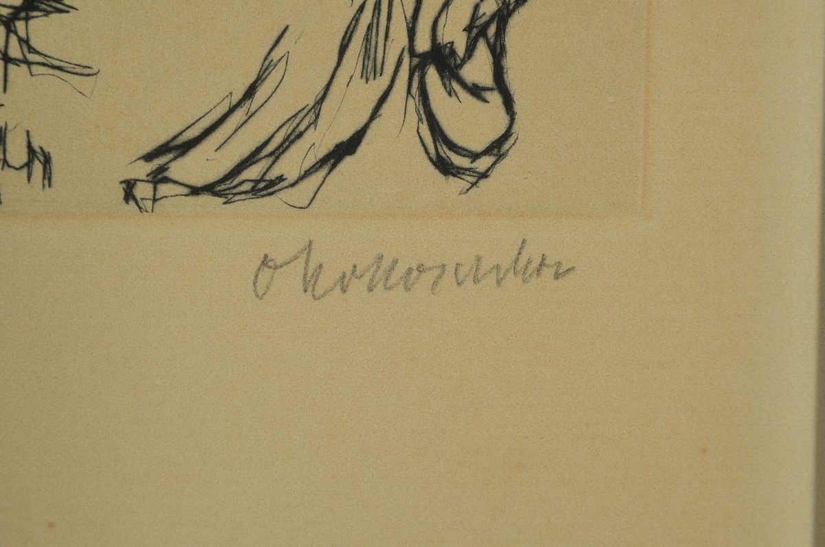 Detail a: Oskar Kokoschka, Achills Gespann vor dem Abgrund, kaltnadelradierung auf handgeschöpften Bütten, mit Trockenstempel "Edition de ...