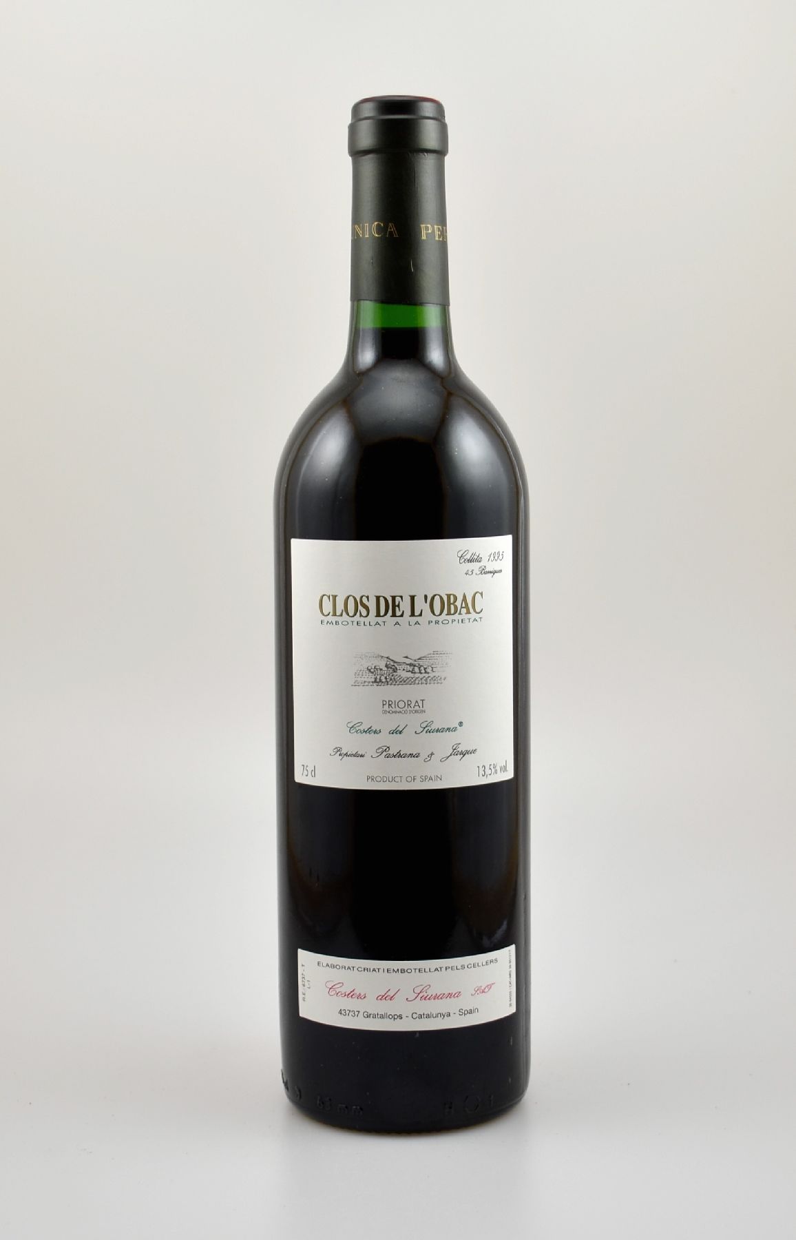 3 Flasche 1995 Costers de Siurana Clos de L'Obac, Priorat, ca. 75 cl, 13,5 % Vol., Füllstand: into neck, hervorragende Erhaltungszustände, ...