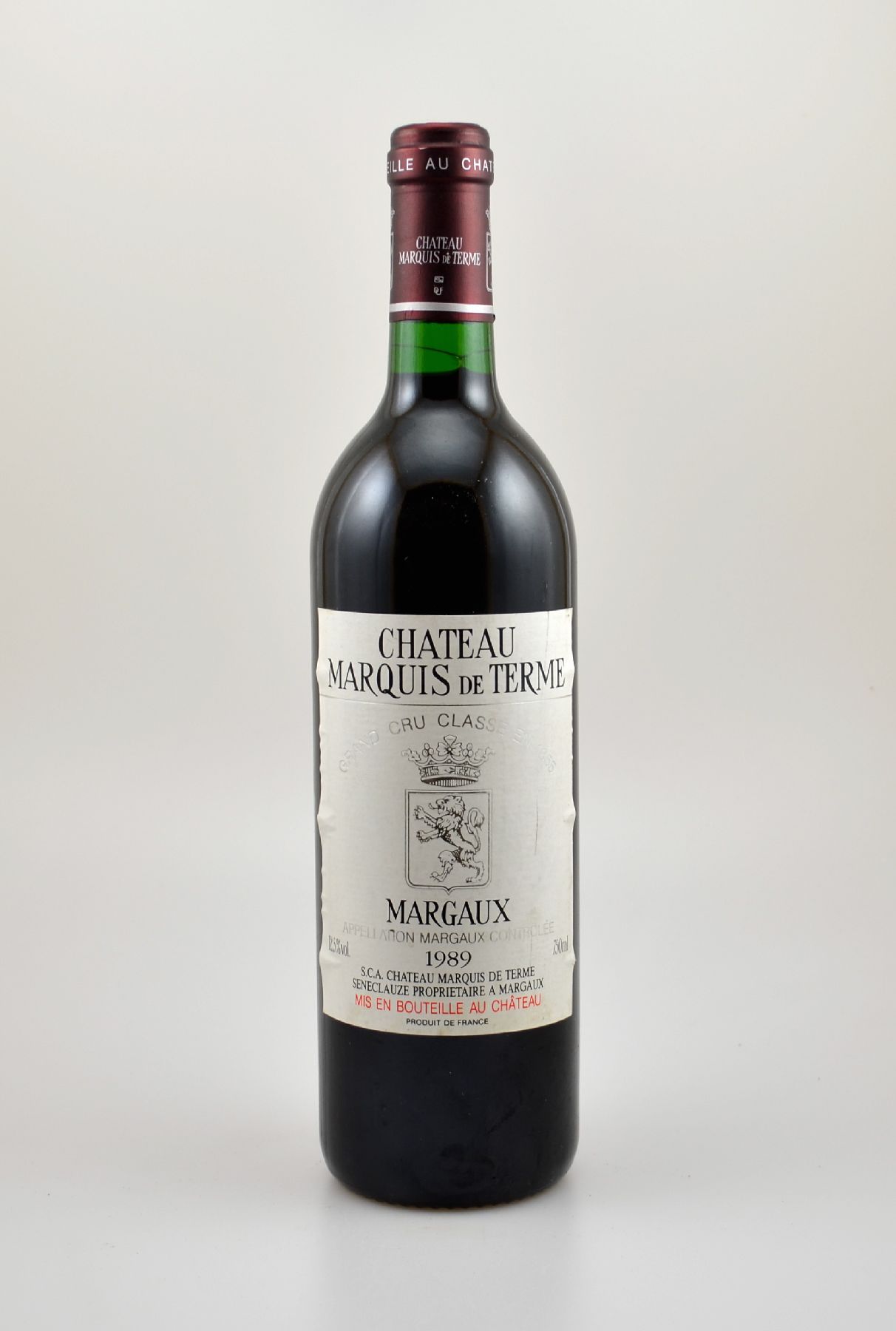 1 Flasche 1989 Chateau Marquis de Terme, Margaux, Grand Cru Classe, ca. 75 cl, 12,5 % Vol., Füllstand: ca. into neck, guter Erhaltungszustand, ...