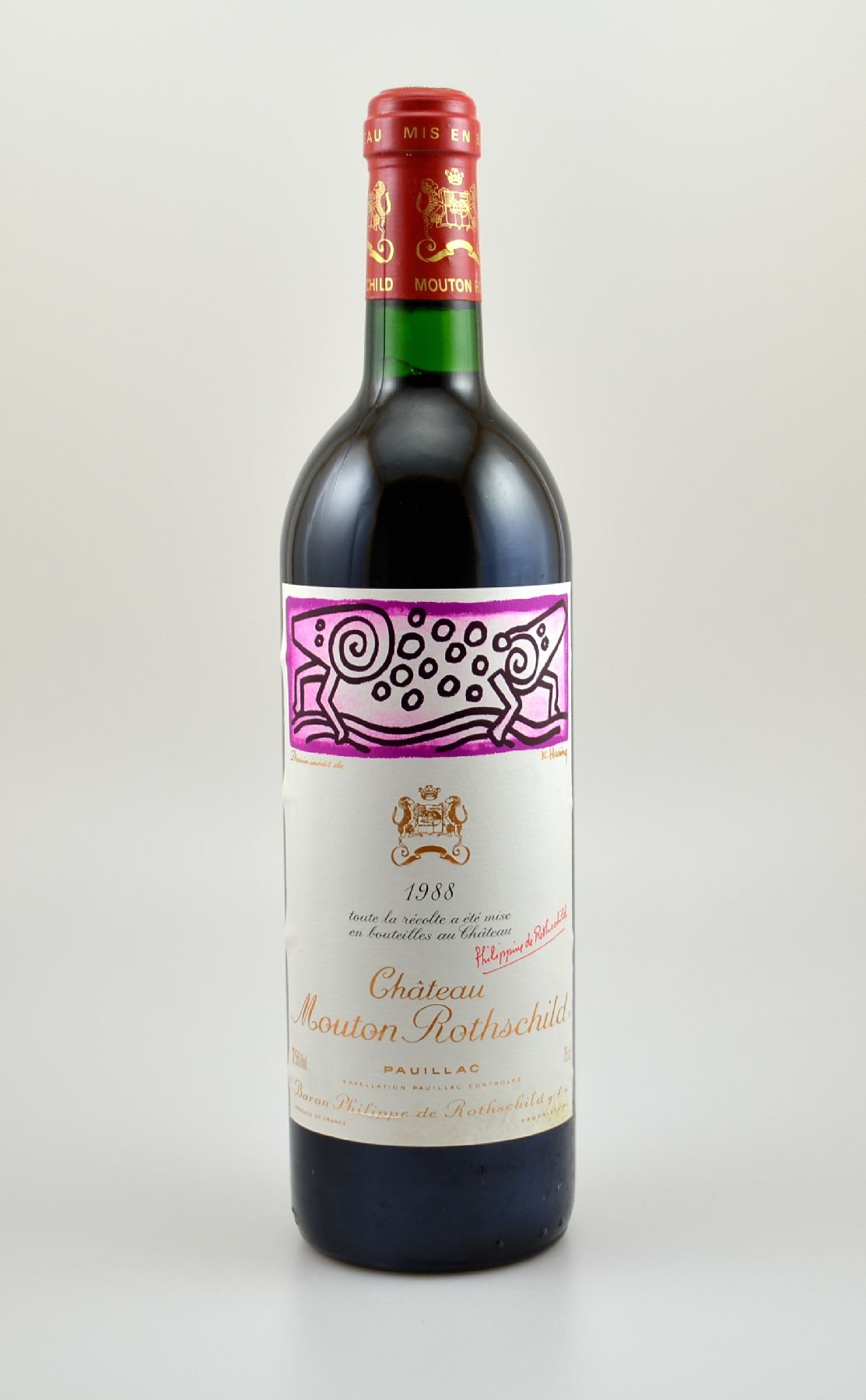 1 Flasche 1988 Chateau Mouton Rothschild, Pauillac, Premier Grand Cru Classe, ca. 75 cl, 12,5 % Vol., Füllstand: ca. into neck, hervorragender ...