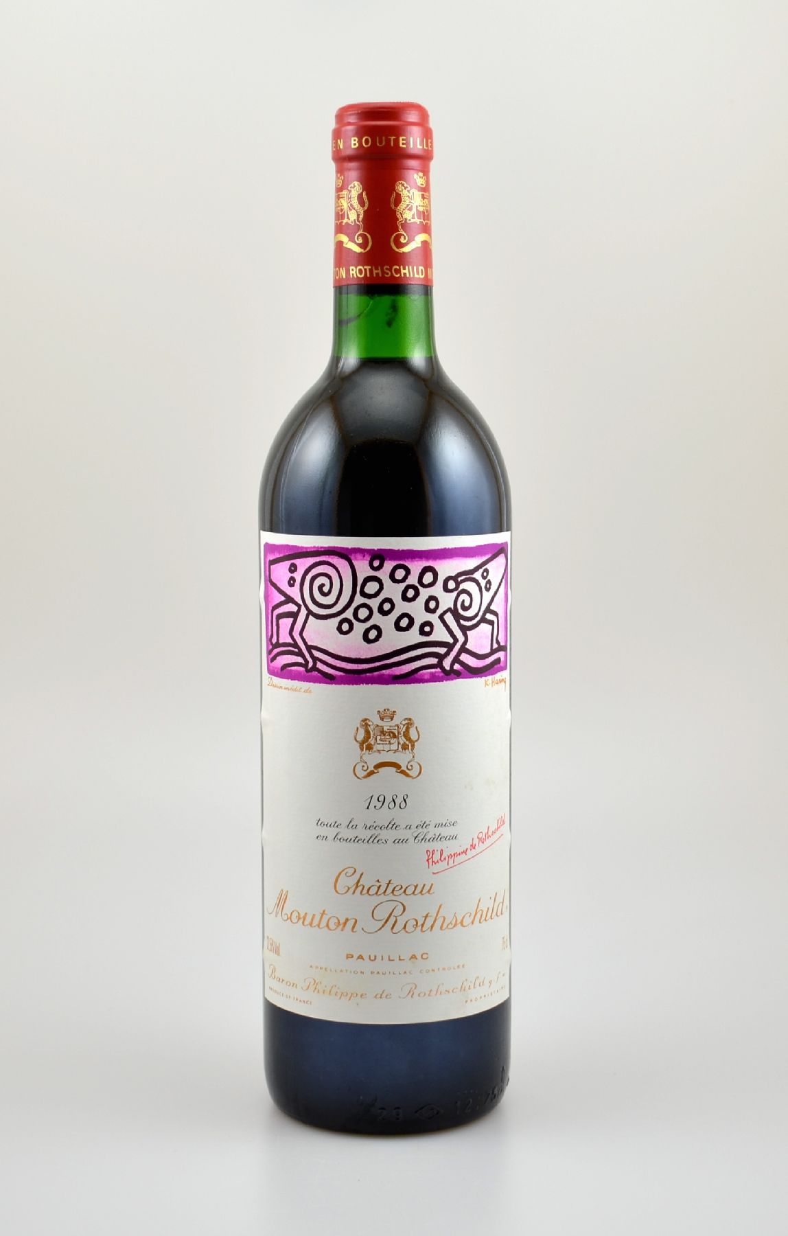 1 Flasche 1988 Chateau Mouton Rothschild, Pauillac, Premier Grand Cru Classe, ca. 75 cl, 12,5 % Vol., Füllstand: ca. into neck, hervorragender ...