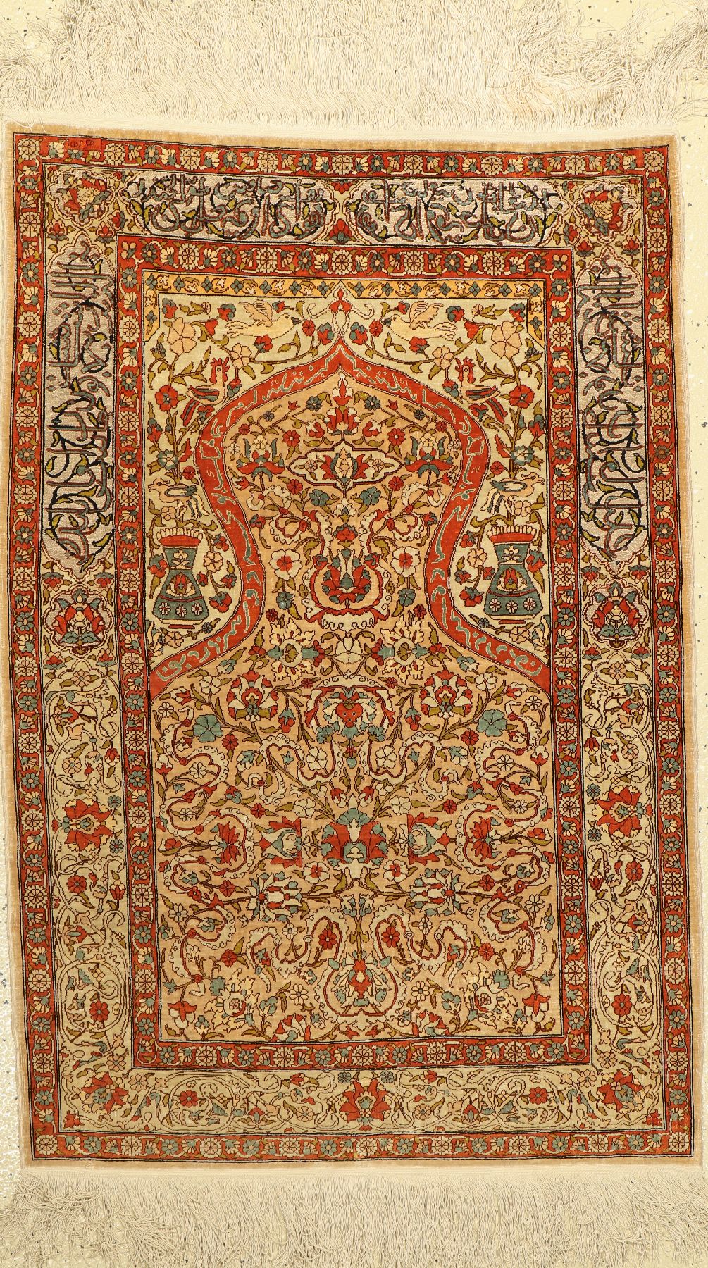 Hereke Seide Sign, Türkei, ca. 50 Jahre, reine Naturseide, ca. 117 x 68 cm, (Metallbruschieret), EHZ: 2