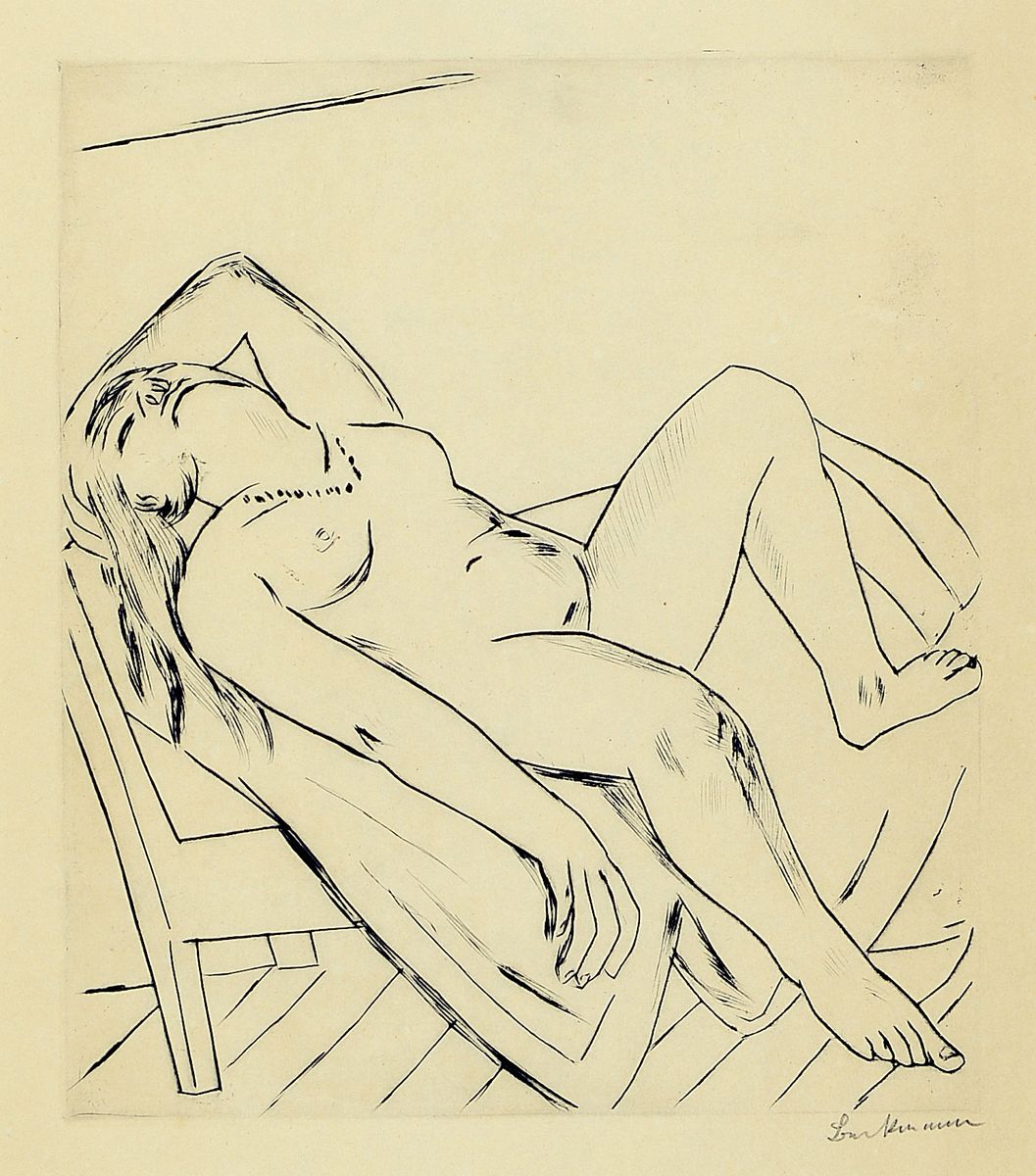 Max Beckmann 1884-1950, Kaltnadelradierung auf Japan, liegender Akt, eines von nur 50 Exemplaren auf diesem Papier, 1922, WVZ Hofmaier 232 B a, ...