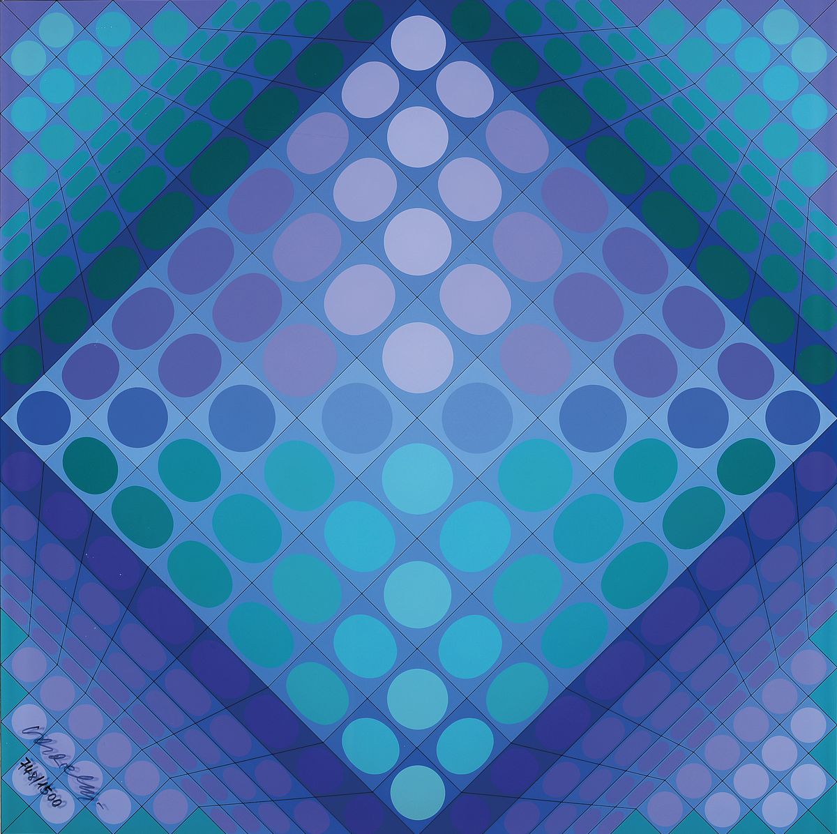 Victor Vasarely, 1906- 1997, Schachbrett, Farbserigraphie auf Acrylplatte, num. 748/1500, handsigniert, l. Kratzspur, ca. 70 x 70 cm