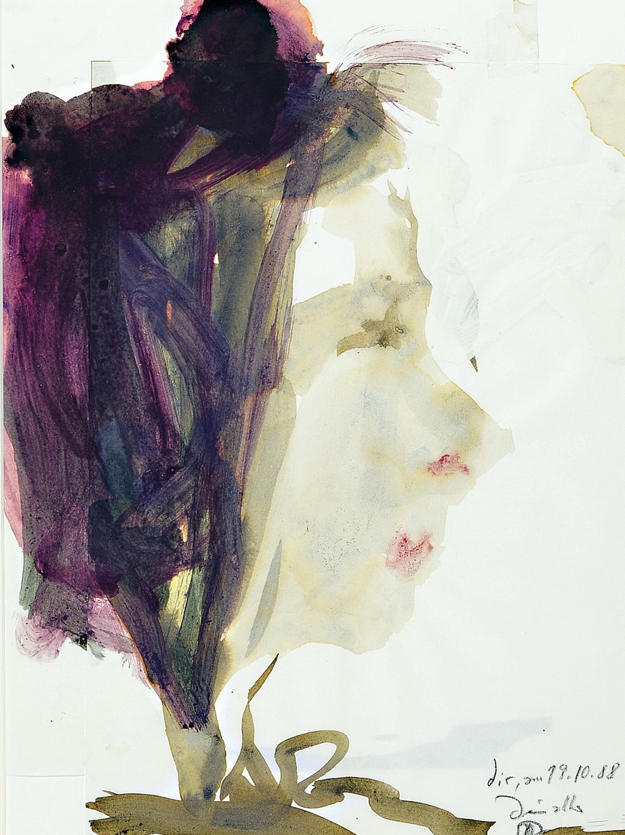 Horst Janssen, 1929-1995, Aquarell und Gouache auf Collagiertem Papier, Porträt, handsigniert, dat. 19.10.1988, Blattgröße 32 x 23.3 cm, ...