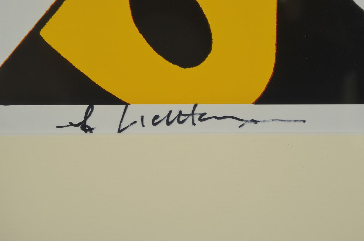Detail a: Roy Lichtenstein, 1923-1997, Serigraphie auf dünnem, matt glänzendem Plakat-Papier (ohne Schrift), "Industry an theArts", handsigniert, ...