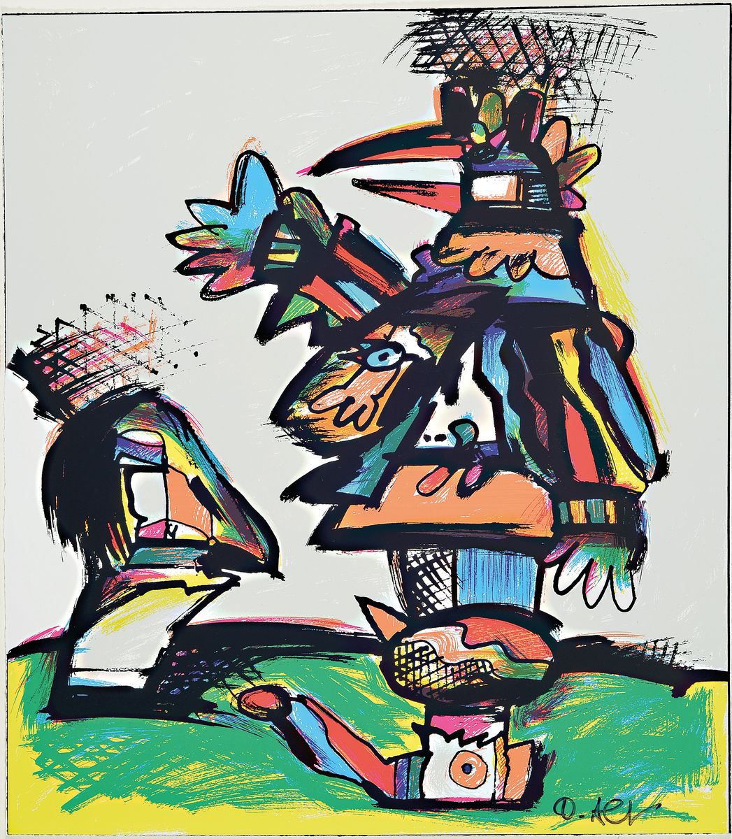 Otmar Alt, geb. 1940, abstrakter Vogel, Offset-Litho, handsigniert, ca. 45 x 40 cm