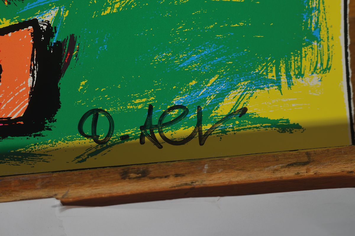 Detail a: Otmar Alt, geb. 1940, abstrakter Vogel, Offset-Litho, handsigniert, ca. 45 x 40 cm