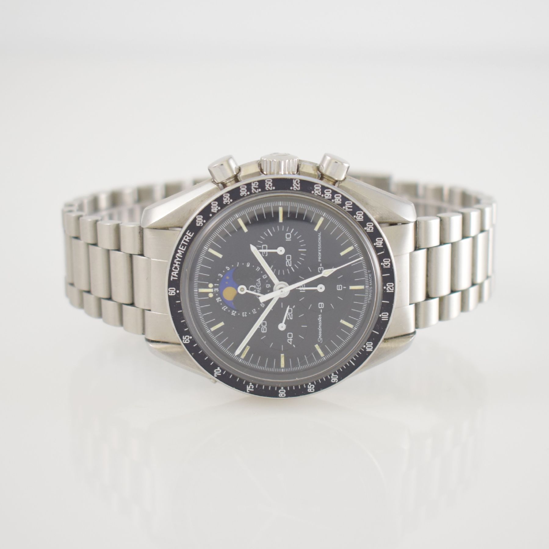 OMEGA seltene Herrenarmbanduhr Speedmaster Professional sog. "Speedy Moon", Handaufzug, Schweiz um 1986, Ref. ST 345.0809, Edelstahlgeh. ...