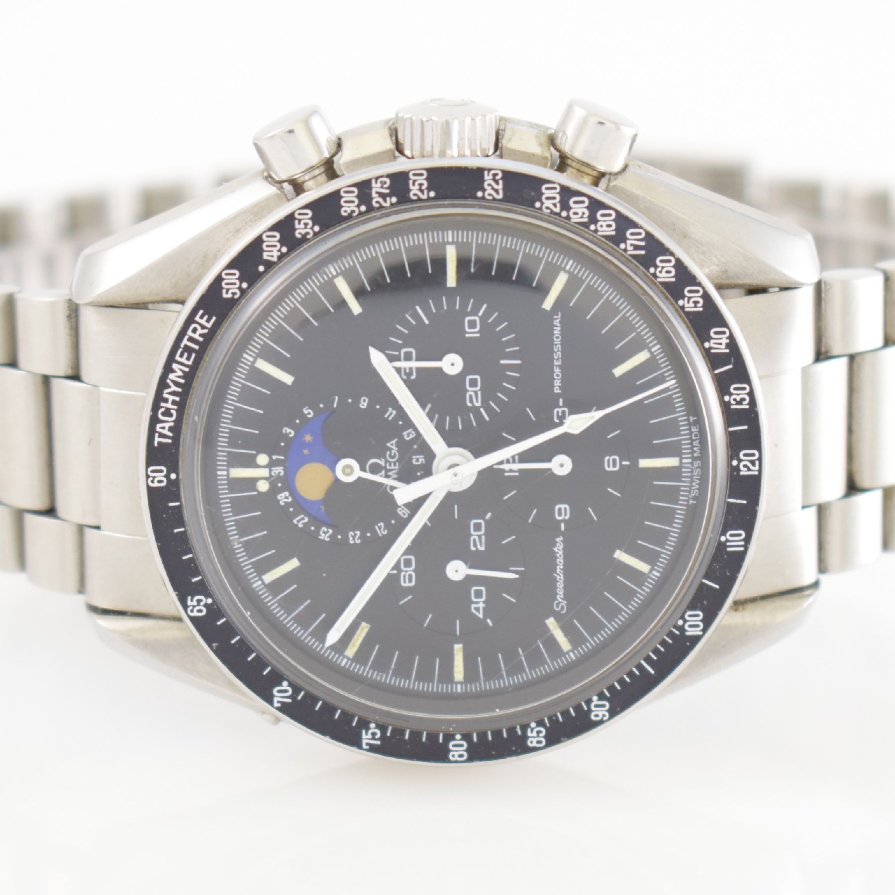 Detail a: OMEGA seltene Herrenarmbanduhr Speedmaster Professional sog. "Speedy Moon", Handaufzug, Schweiz um 1986, Ref. ST 345.0809, Edelstahlgeh. ...