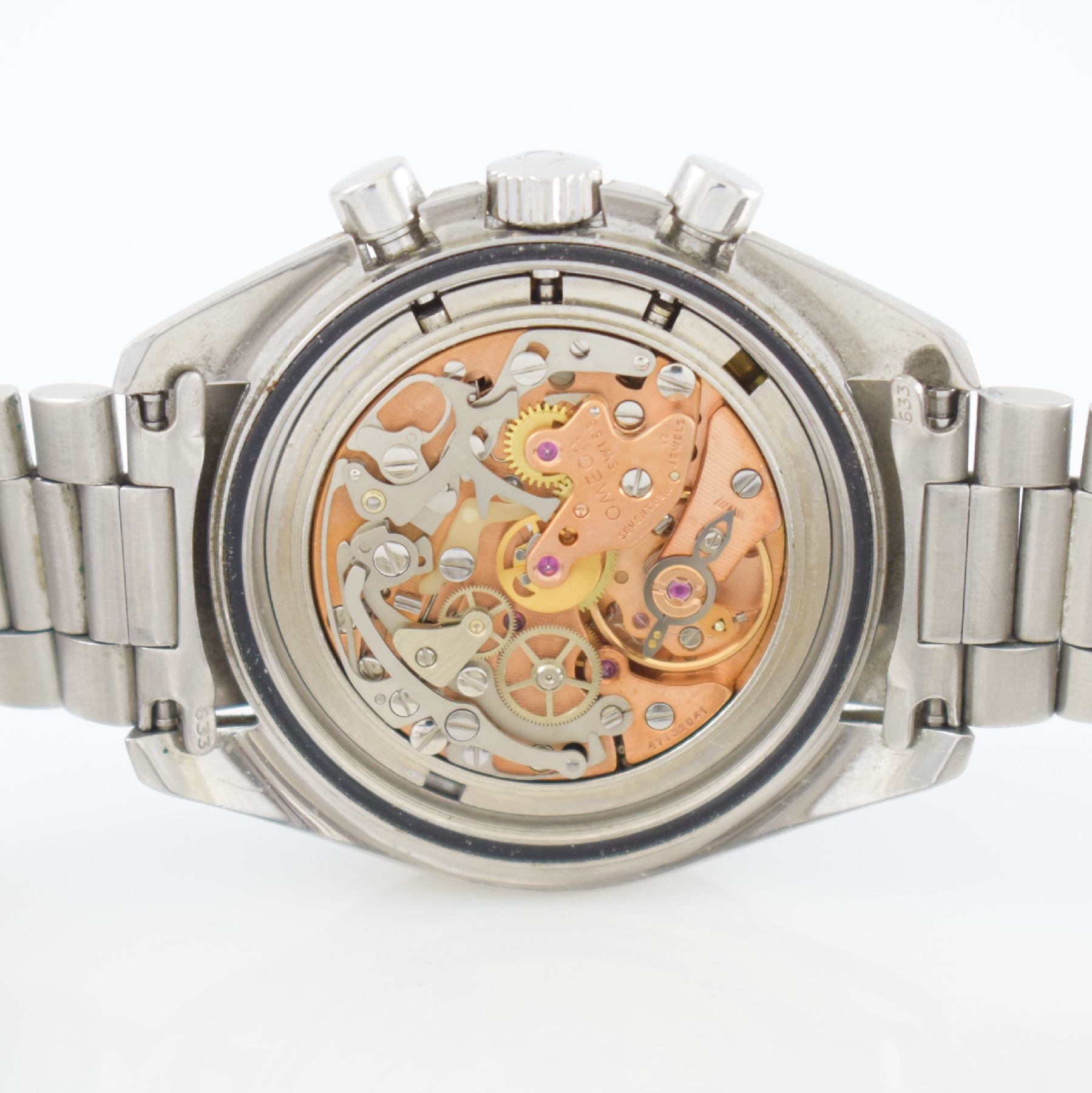 Detail h: OMEGA seltene Herrenarmbanduhr Speedmaster Professional sog. "Speedy Moon", Handaufzug, Schweiz um 1986, Ref. ST 345.0809, Edelstahlgeh. ...