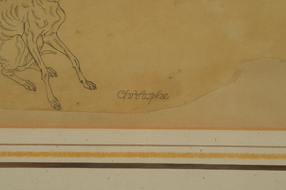 Detail a: Georges Colomb, genannt "Christophe", 1856-1945, Rokokogesellschaft, Bleistift auf Pergamentpapier, signiert, feine detaillierte ...