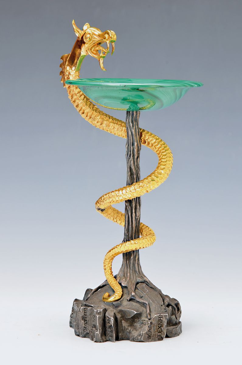 Detail b: Salvador Dali, 1904 Figureres-1989, Caducée I und Caducée II, zwei Skulpturen: massiv Sterlingsilber, patiniert, im Sockel Fragment des Hippocrates ...