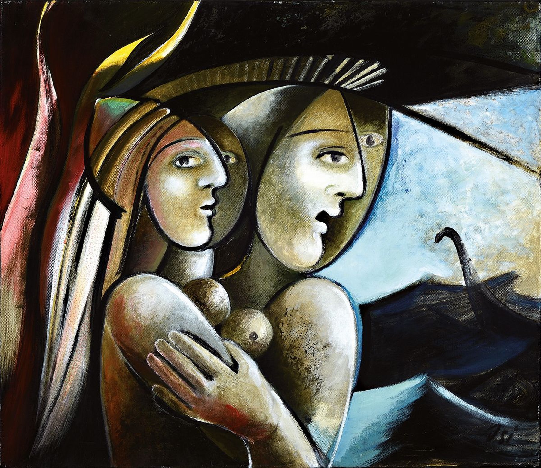 Ingrid Dickmann, geb. 1942, "Paar", Acryl/Lwd, re. u. sign., ca. 60x70