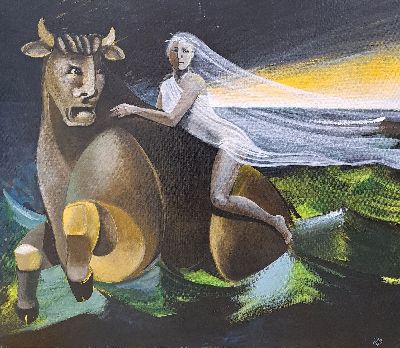 25866078k - Ingrid Dickmann, geb. 1942, ´Europa und der Stier´ , Acryl/Lwd, re. u. signiert , ...