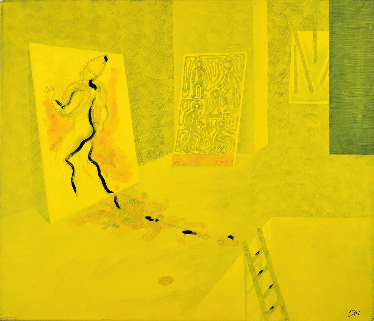 Ingrid Dickmann geb. 1942, "Harlekin, Gelb,"Acryl/Lwd, re. u. signiert Isi, ca. 61x70 cm