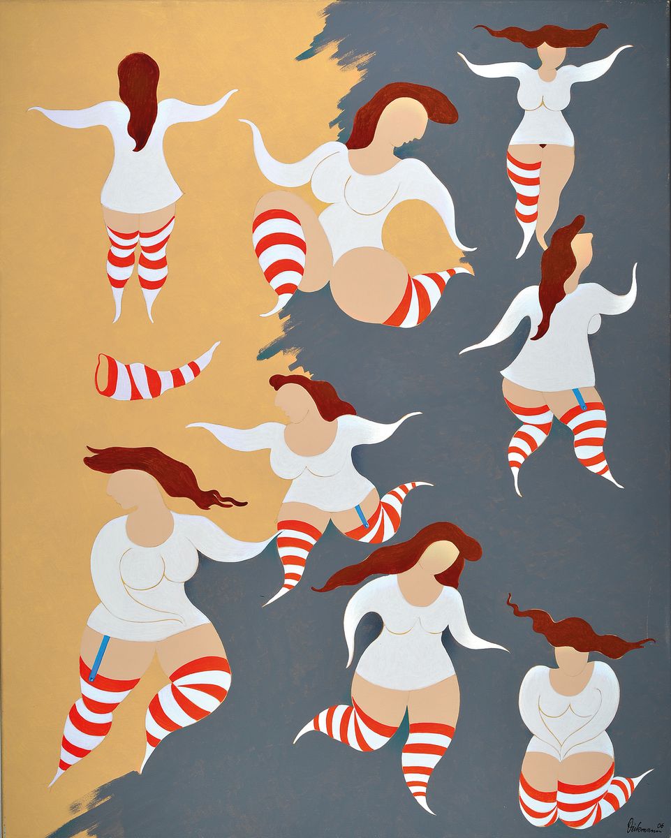 Ingrid Dickmann, geb. 1942, "Ringelsocken", Acryl/Lwd, rechts unten sign. Dickmann, dat. 06, ca. 100x80 cm