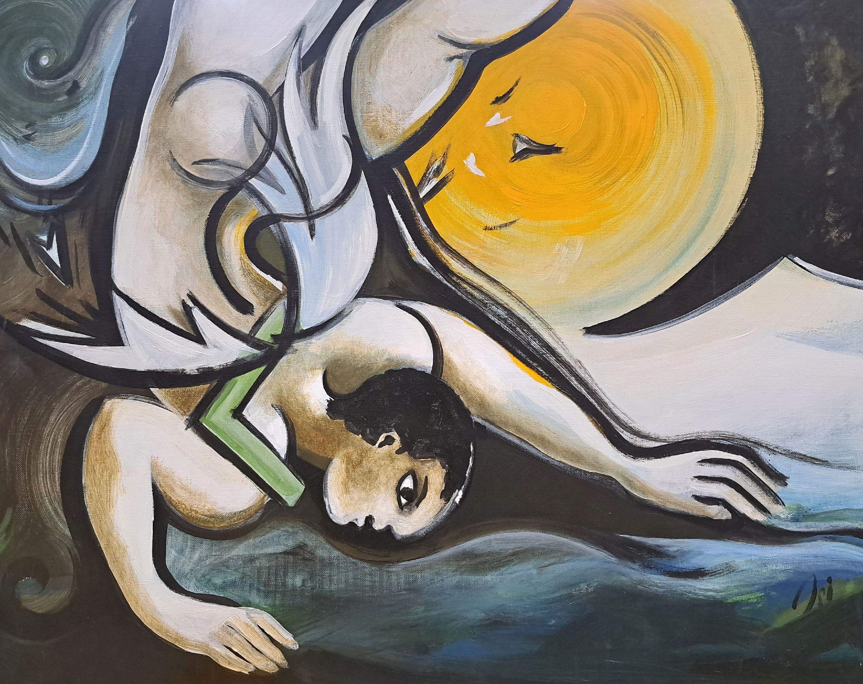 Detail k: Ingrid Dickmann, geb. 1942, "IKarus", Acryl/Lwd, re. u. sign., ca. 70x90 cm