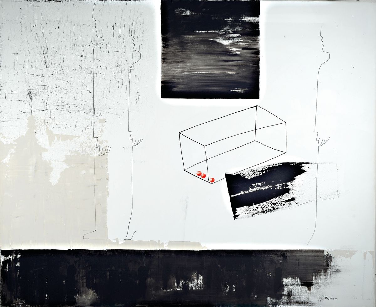 Ingrid Dickmann, geb. 1942, " 3 Perlen ", Acryl/Lwd, re. u. sign. Dickmann, ca.90x110 cm