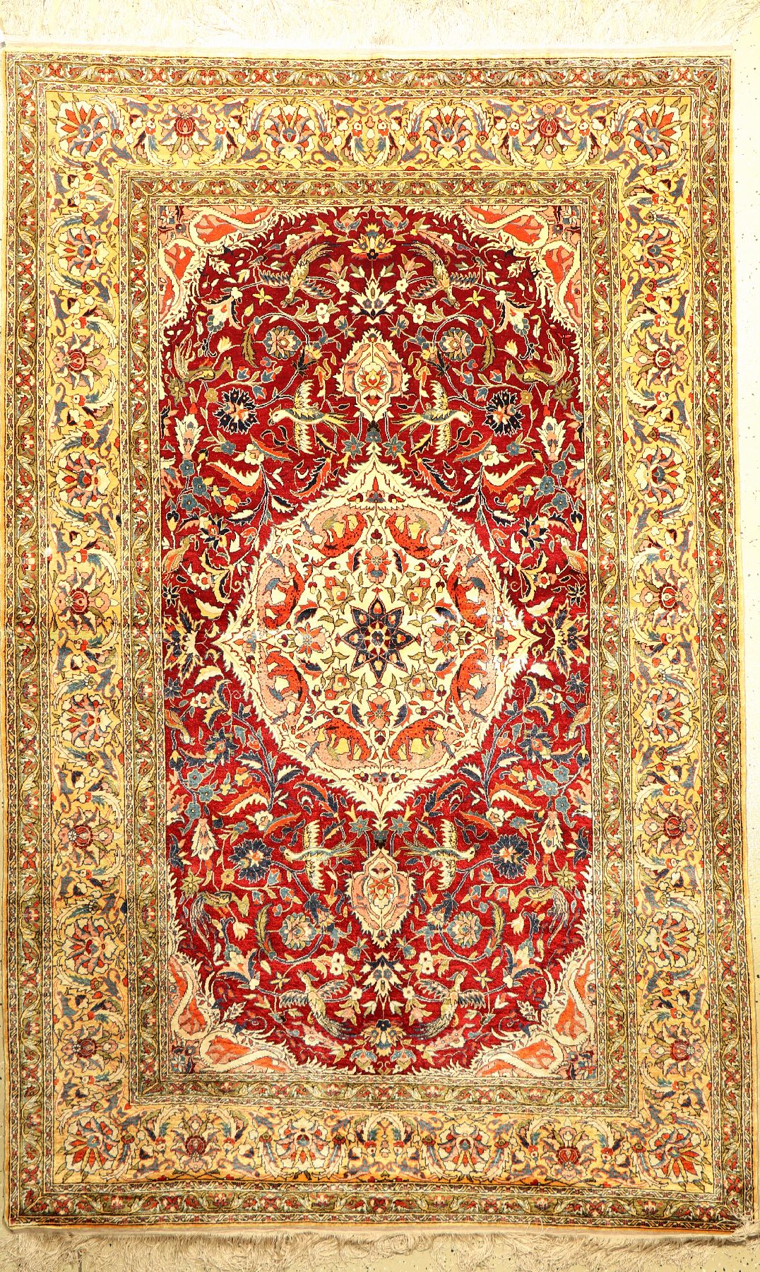 Seiden Kaisery alt, Türkei, ca. 50 Jahre, reine Naturseide, ca. 246 x 155 cm, edel und dekorativ, seltenes Format, EHZ: 2