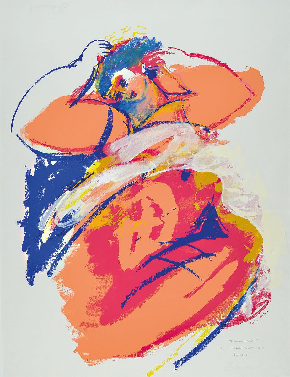 Christiane Maether, geb. 1941, Hambach, Farbserigraphie übermalt, signiert und dat. 94, num. 30/100, betitelt, ca. 64x49cm, PP, u.Gl., R. ca. ...