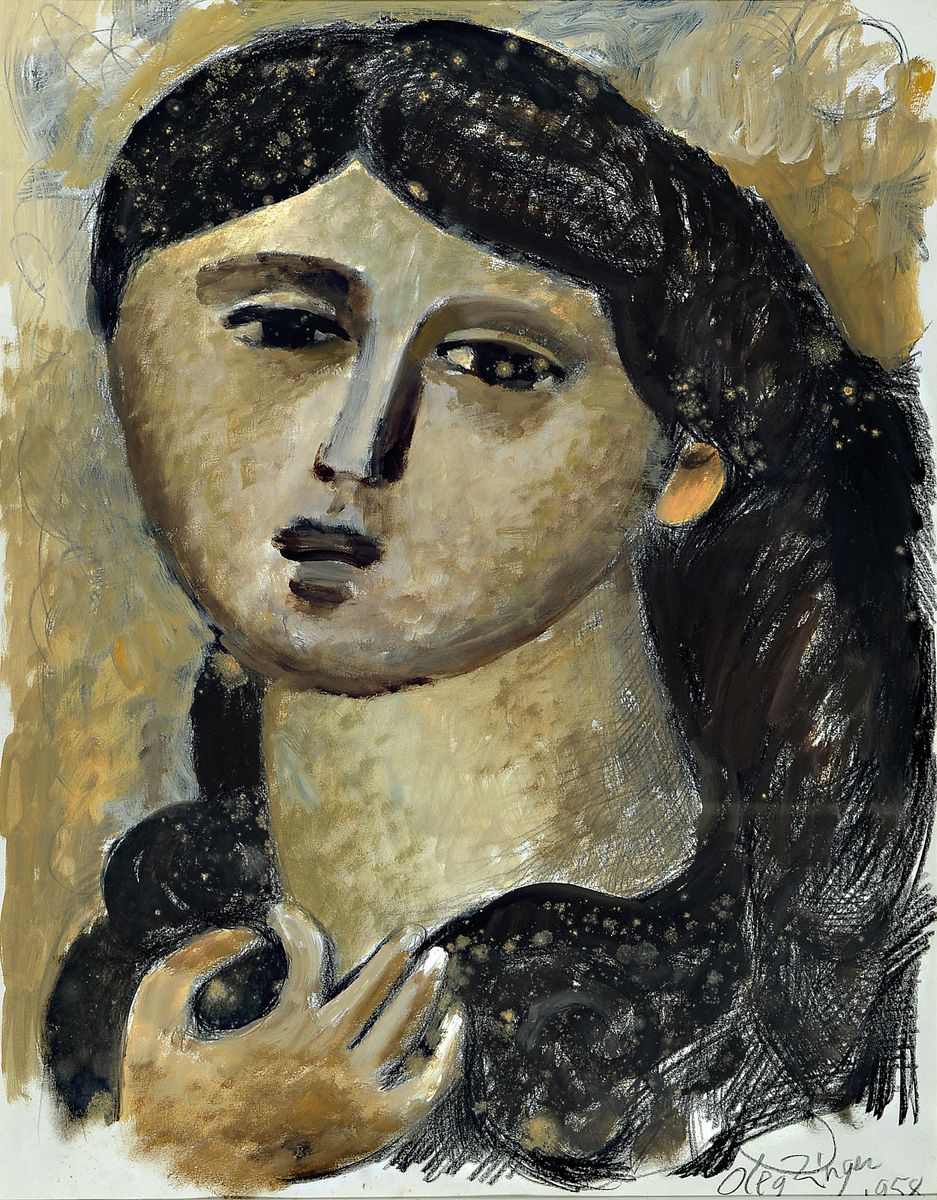 Detail a: Oleg Zinger, 1910 Moskau-1998 Nimes, zwei Frauenporträts, Gouachen auf Papier, beide signiert und dat. 1956 bzw. 1958, je ca. 63x48cm/92x72cm, ...