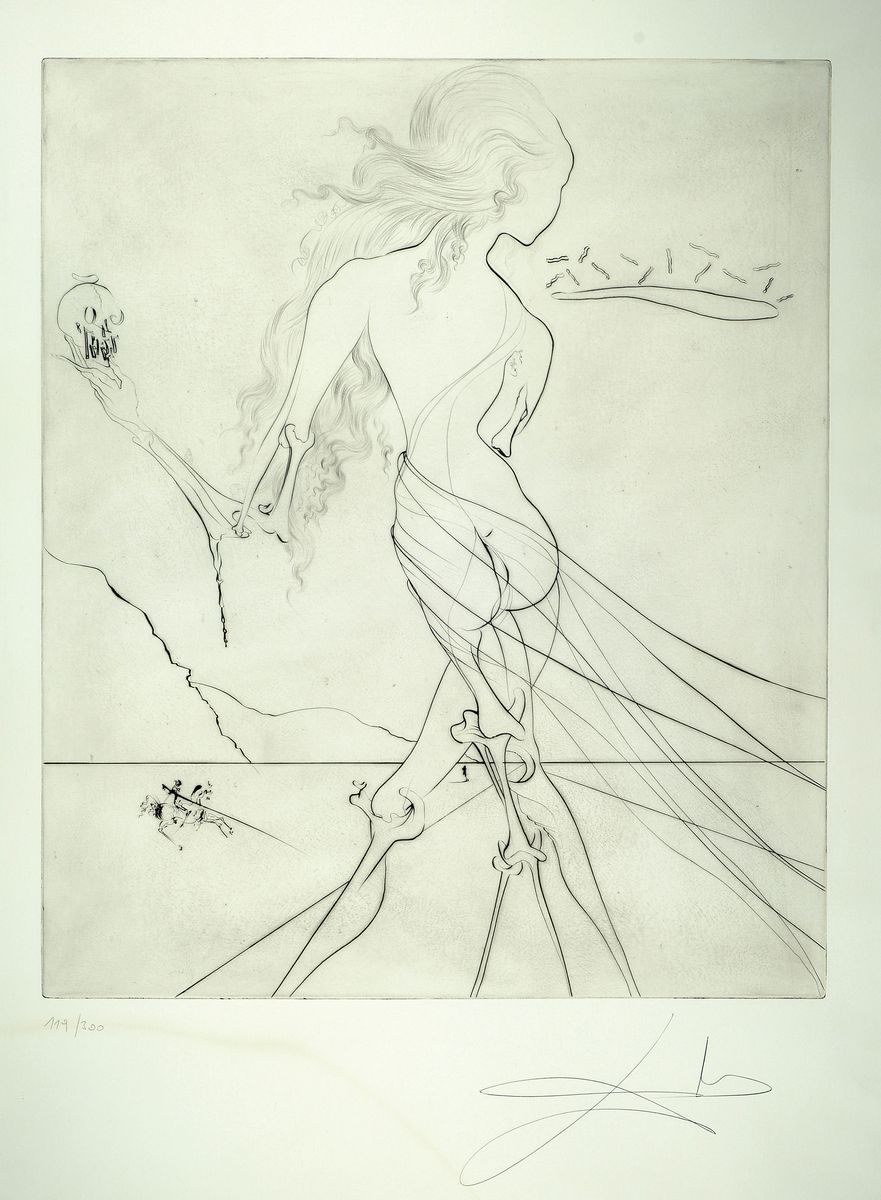 Salvador Dali, 1904-1989, Radierung, Hommage a Klimt 1974, 119/300 auf Rives, handsigniert, Blattmaß ca. 90 x 65 cm, Bildmaß ca. 59 x 49.5 cm, ...
