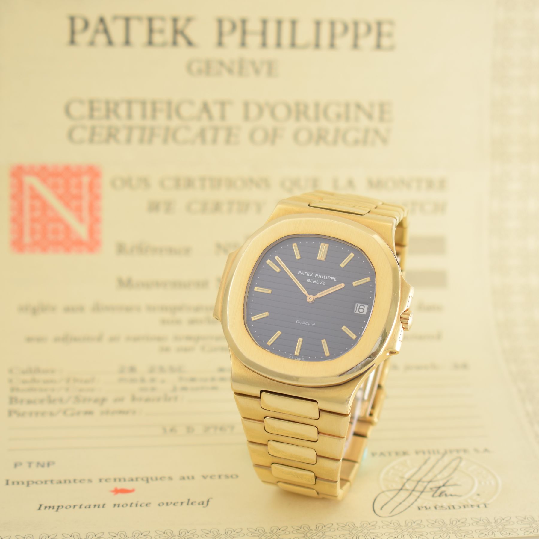 Detail c: PATEK PHILIPPE / GÜBELIN hochfeine & seltene Herrenarmbanduhr "Jumbo" Nautilus Ref. 3700/1 Design von Gerald Genta in GG 750/000 mit ...