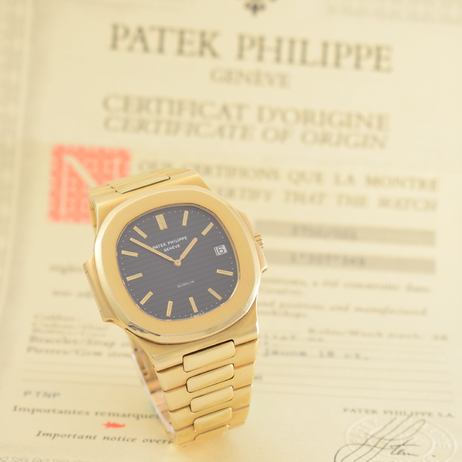 Detail f: PATEK PHILIPPE / GÜBELIN hochfeine & seltene Herrenarmbanduhr "Jumbo" Nautilus Ref. 3700/1 Design von Gerald Genta in GG 750/000 mit ...