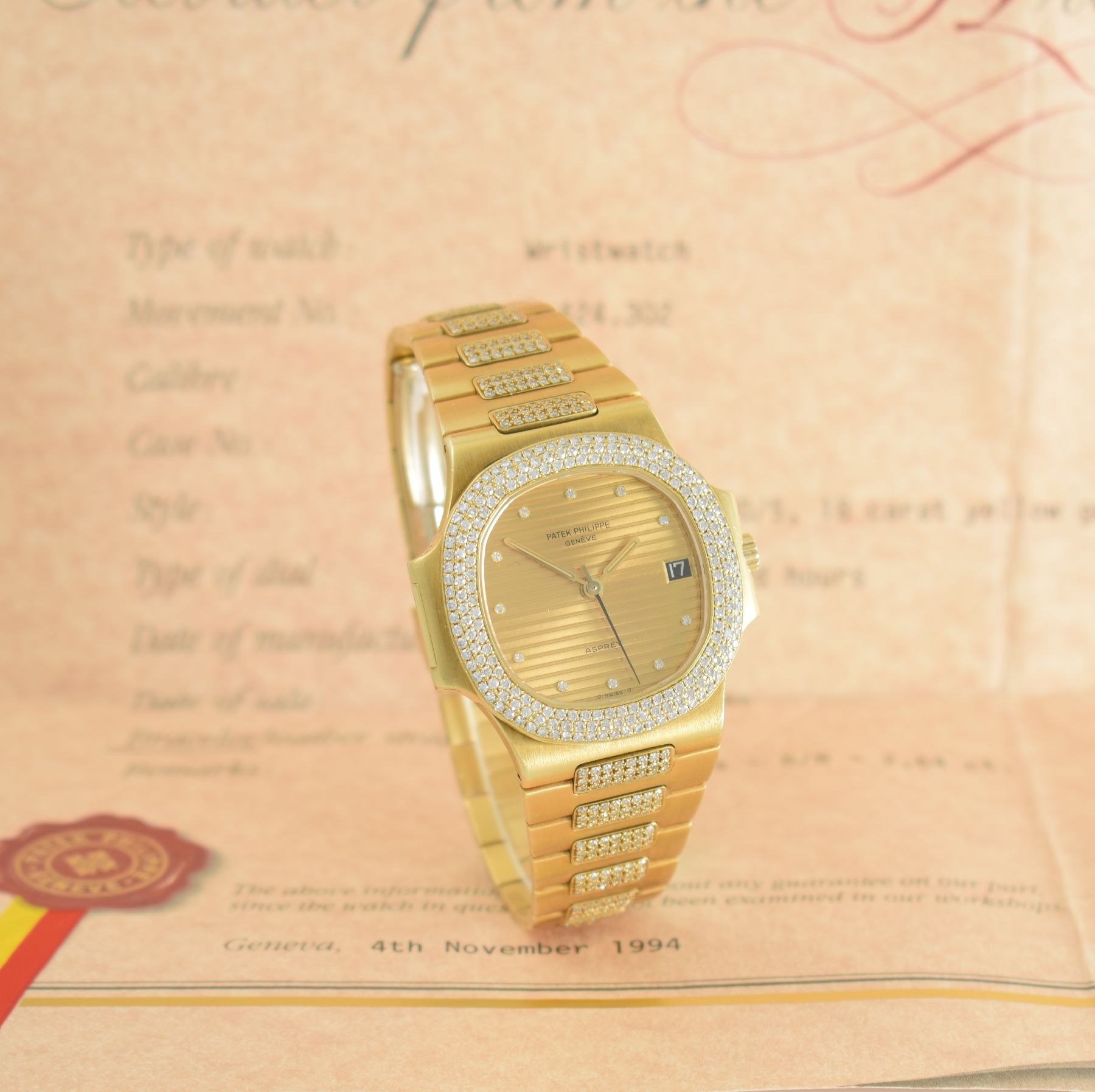Detail g: PATEK PHILIPPE / ASPREY hochfeine Herrenarmbanduhr Modell Nautilus Design von Gerald Genta in GG 750/00 mit original Brillantbesatz, Automatik, ...