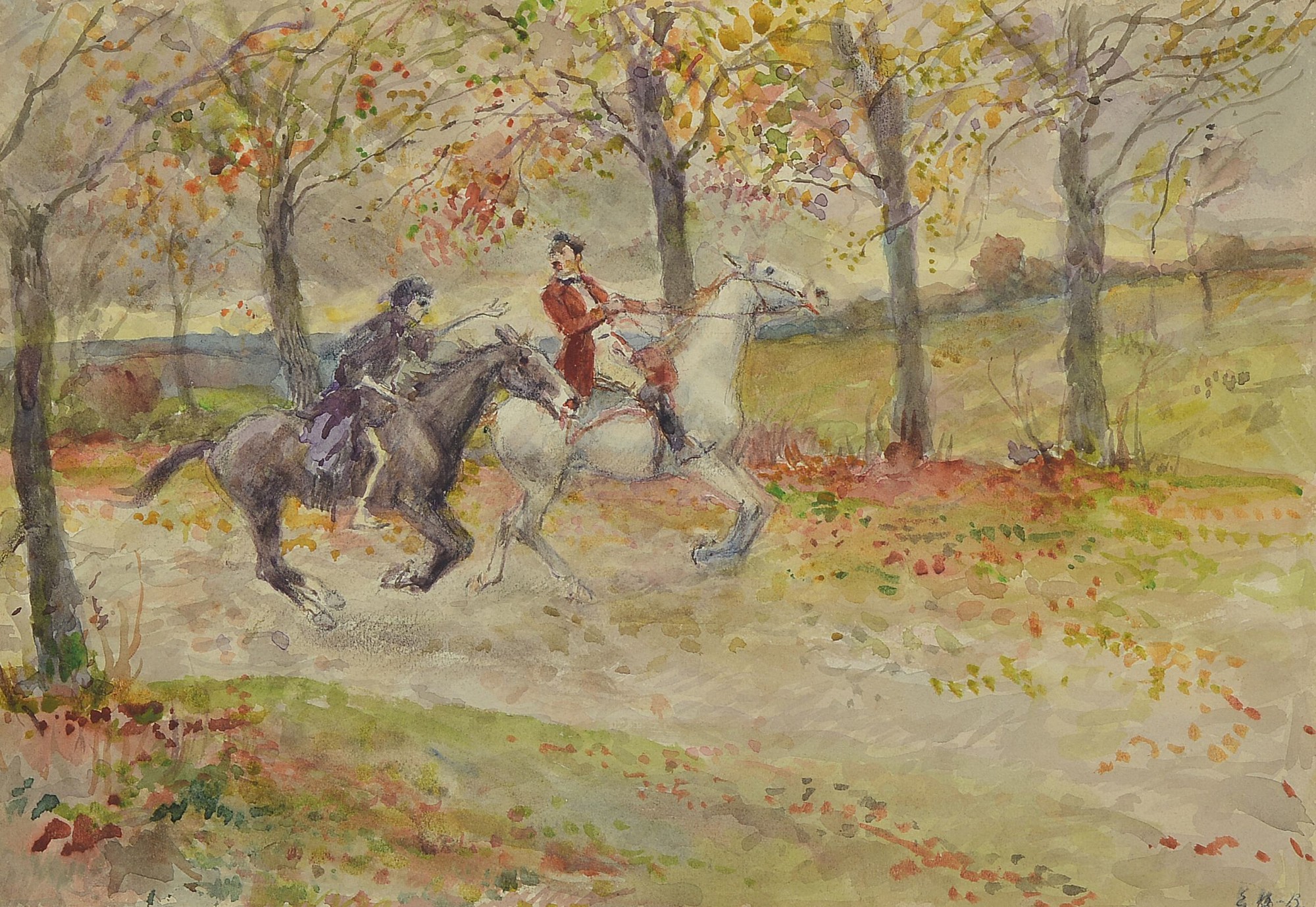 Emanuel Bachrach-Baree, 1863 Oderberg (Schlesien)-1943 München, verschiedene Ausstellungen in Berlin, Wien und München, hier: Reiter im Galopp in ...